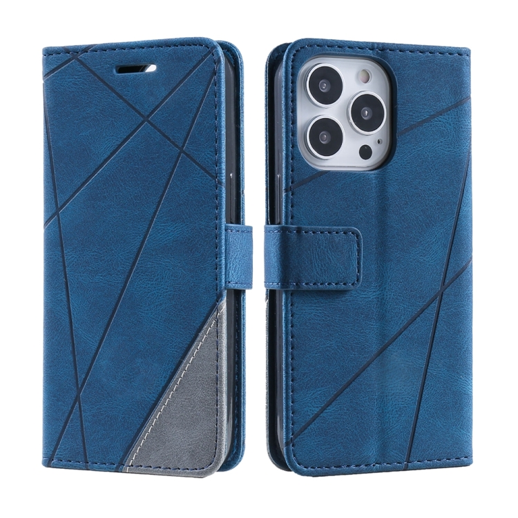 

For iPhone 16 Pro Skin Feel Splicing Leather Phone Case(Blue)