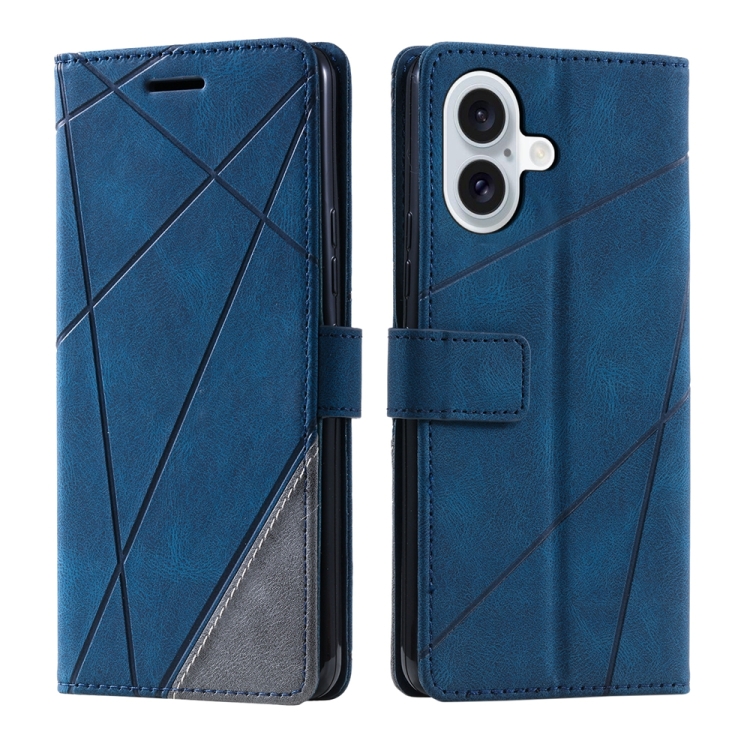 

For iPhone 16 Skin Feel Splicing Leather Phone Case(Blue)