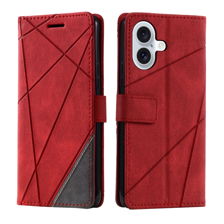 

For iPhone 16 Skin Feel Splicing Leather Phone Case(Red)