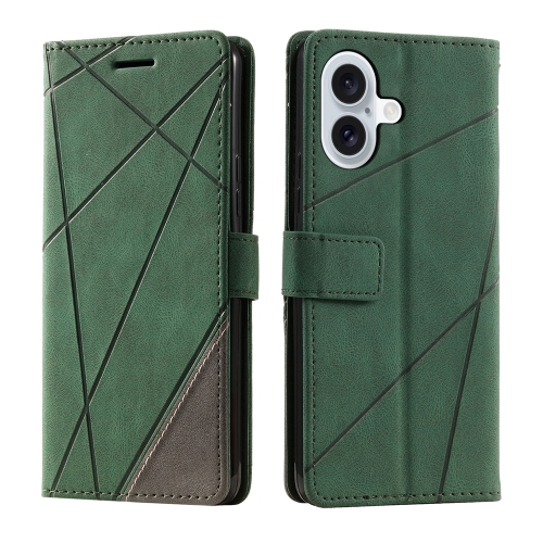 

For iPhone 16 Skin Feel Splicing Leather Phone Case(Green)