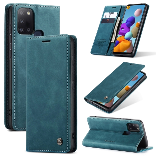 

For Samsung Galaxy A21S CaseMe-013 Multifunctional Retro Frosted Horizontal Flip Leather Case with Card Slot & Holder & Wallet(Blue)