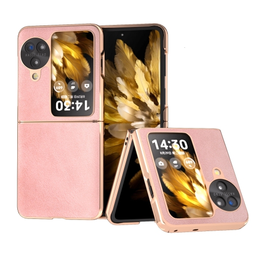 

For OPPO Find N3 Flip Nano Plating Cowhide Texture PU Phone Case(Pink)