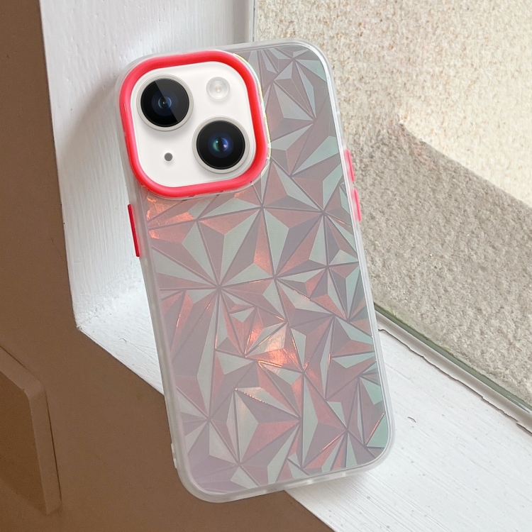 

For iPhone 13 Laser Diamond Pattern Frosted Phone Case(Red)