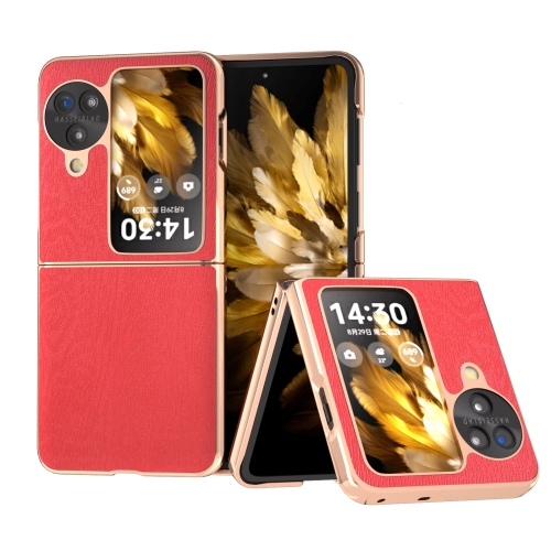 

For OPPO Find N3 Flip Nano Plating Wood Texture PU Phone Case(Red)