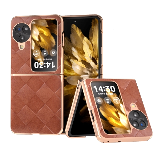 

For OPPO Find N3 Flip Nano Plating Weave Plaid Texture PU Phone Case(Brown)