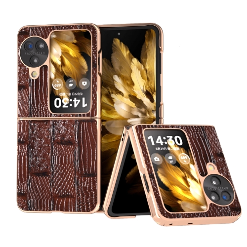 

For OPPO Find N3 Flip Nano Electroplate Mahjong Texture Leather Phone Case(Brown)