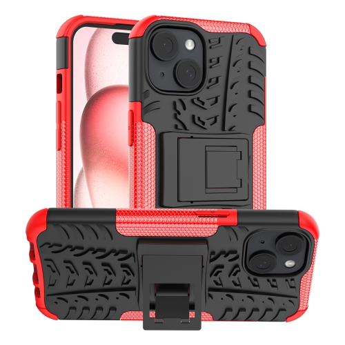 

For iPhone 15 Tire Texture TPU + PC Phone Case with Holder(Red)