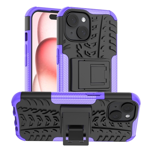 

For iPhone 15 Tire Texture TPU + PC Phone Case with Holder(Purple)