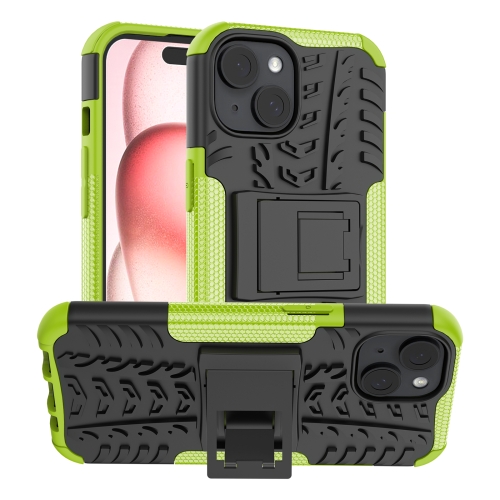 

For iPhone 15 Tire Texture TPU + PC Phone Case with Holder(Green)