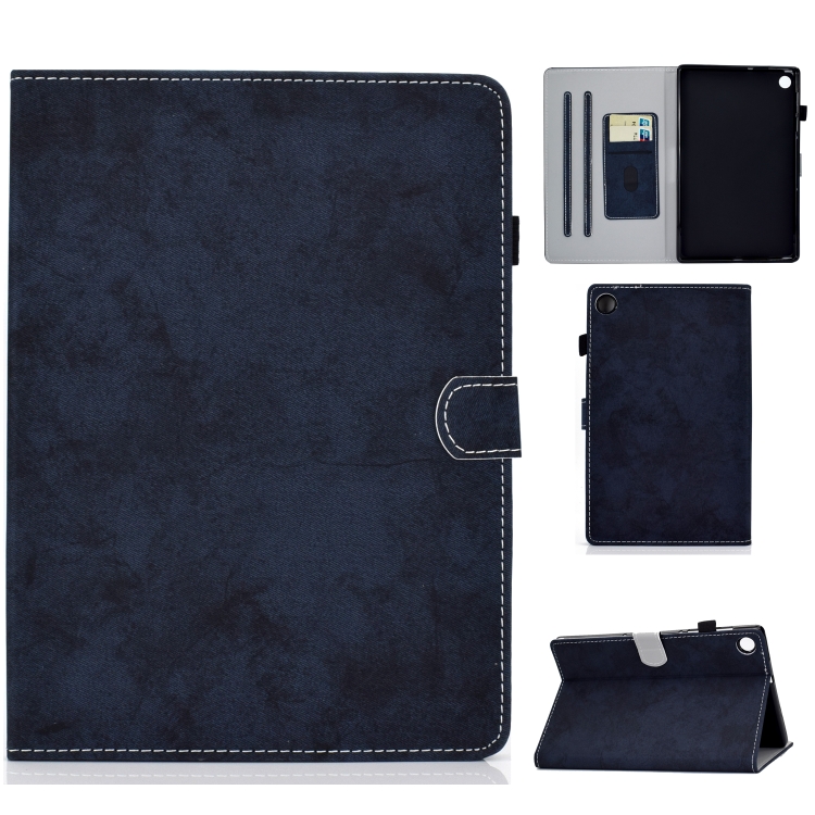 

For Samsung Galaxy Tab A9 Marble Style Cloth Texture Smart Leather Tablet Case(Dark Blue)