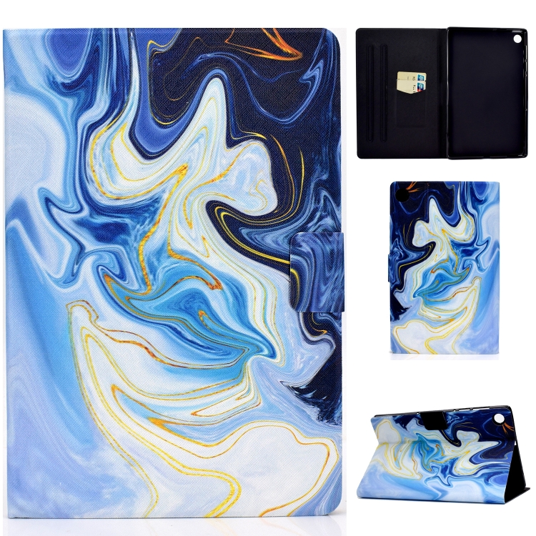 

For Samsung Galaxy Tab A9 Colored Drawing Smart Leather Tablet Case(Blue Marble)