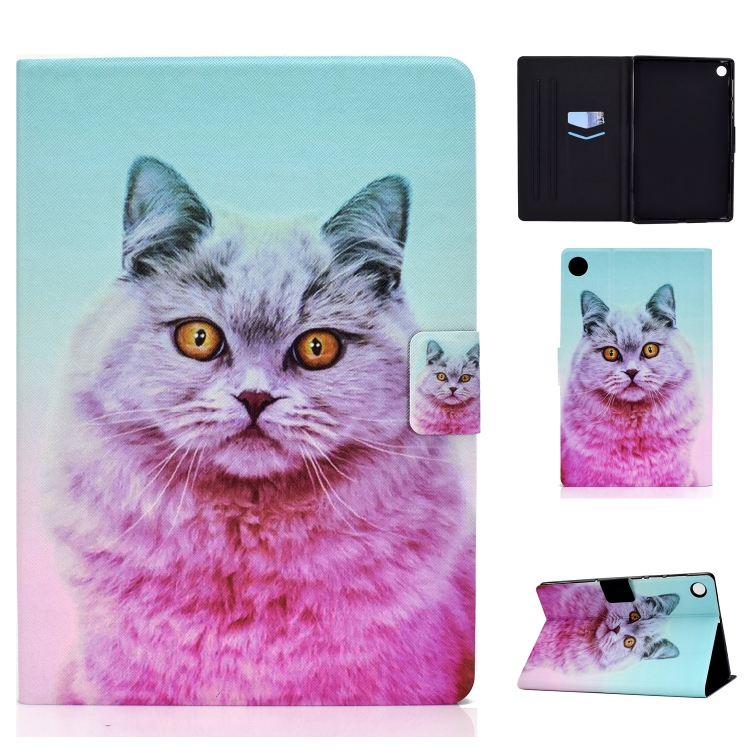 

For Samsung Galaxy Tab A9 Colored Drawing Smart Leather Tablet Case(Pink Cat)