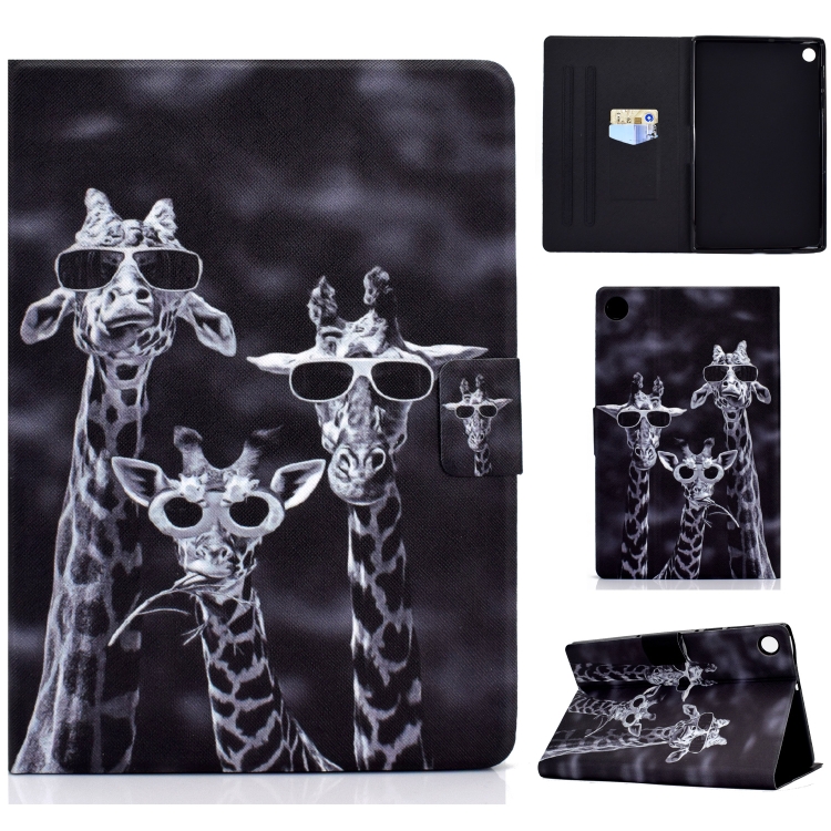 

For Samsung Galaxy Tab A9 Colored Drawing Smart Leather Tablet Case(Three Giraffes)