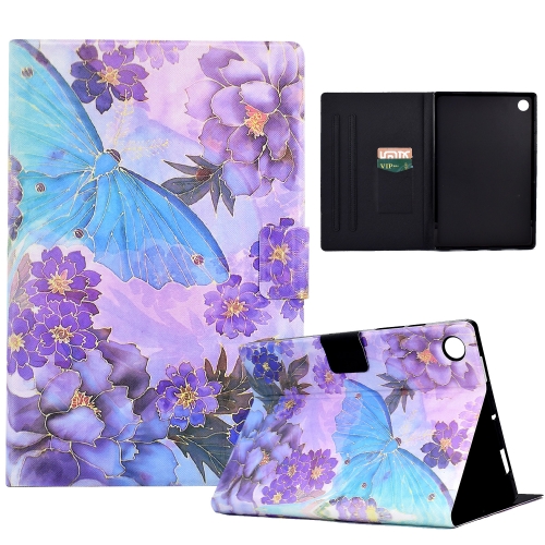 

For Samsung Galaxy Tab A9 Colored Drawing Smart Leather Tablet Case(Peony Butterfly)
