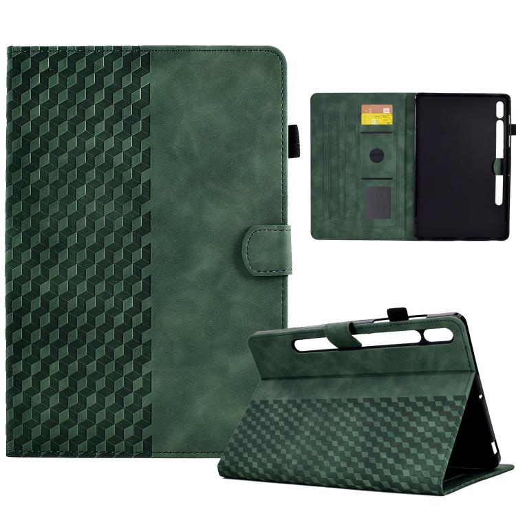 

For Samsung Galaxy S10 FE+ Rhombus Embossed Leather Smart Tablet Case(Green)