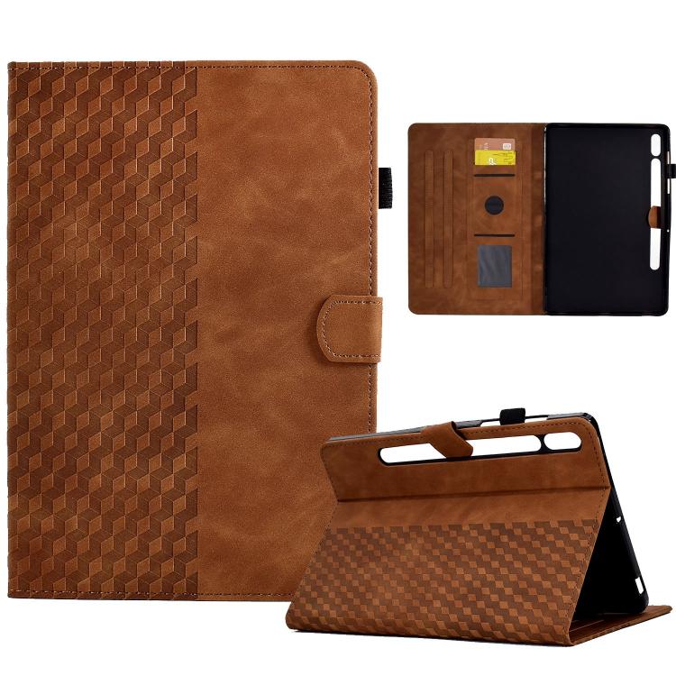 

For Samsung Galaxy S10 FE+ Rhombus Embossed Leather Smart Tablet Case(Brown)