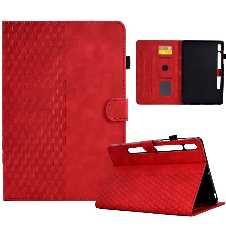 

For Samsung Galaxy S10 FE+ Rhombus Embossed Leather Smart Tablet Case(Red)