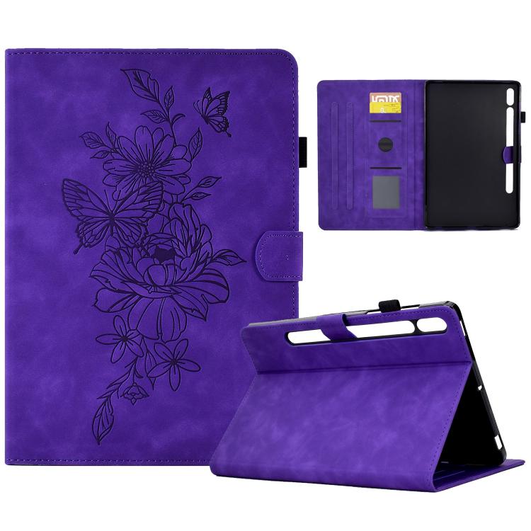 

For Samsung Galaxy Tab S10 FE+ Peony Butterfly Embossed Leather Smart Tablet Case(Purple)