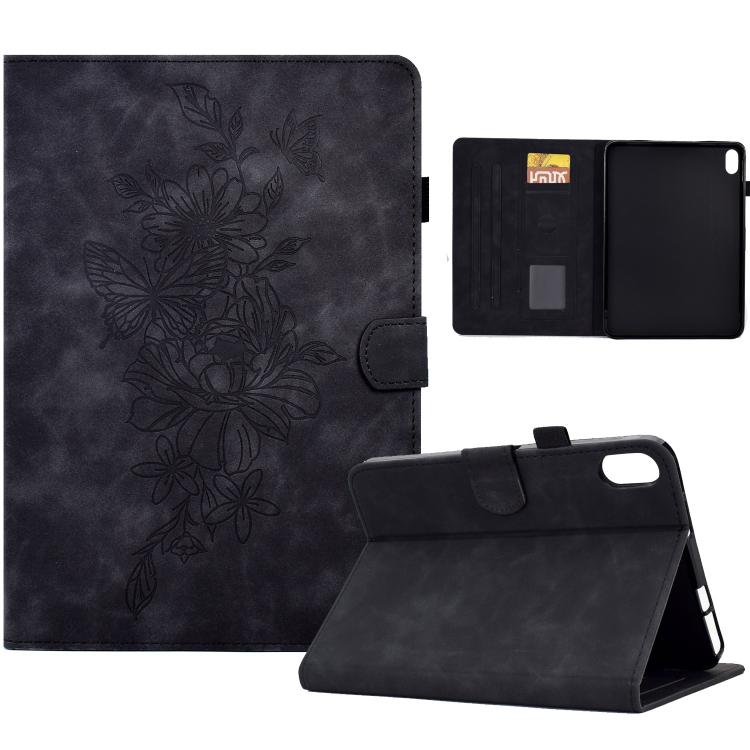 

For Samsung Galaxy Tab S11 Peony Butterfly Embossed Leather Smart Tablet Case(Black)