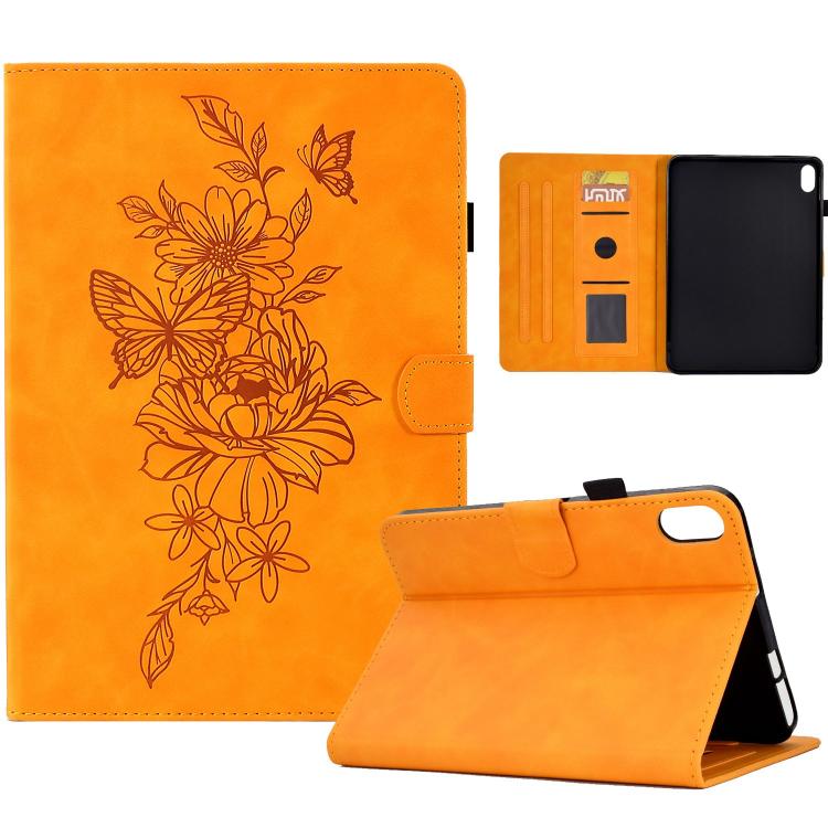 For Galaxy Tab S12+ Peony Butterfly Embossed Leather Smart Tablet Case(Khaki)