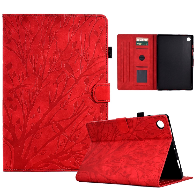 

For Samsung Galaxy Tab A9+ Fortune Tree Embossed Leather Smart Tablet Case(Red)