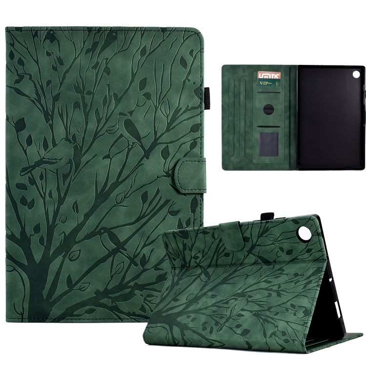 

For Samsung Galaxy Tab A9 Fortune Tree Embossed Leather Smart Tablet Case(Green)