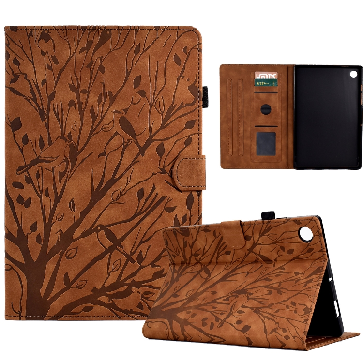 

For Samsung Galaxy Tab A11 / A9 Fortune Tree Embossed Leather Smart Tablet Case(Brown)