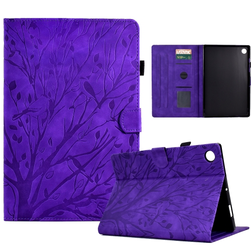 

For Samsung Galaxy Tab A9 Fortune Tree Embossed Leather Smart Tablet Case(Purple)