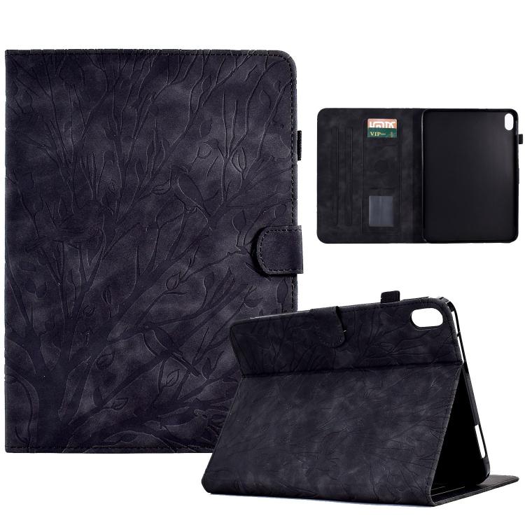 

For Samsung Galaxy Tab S11 Fortune Tree Embossed Leather Smart Tablet Case(Black)