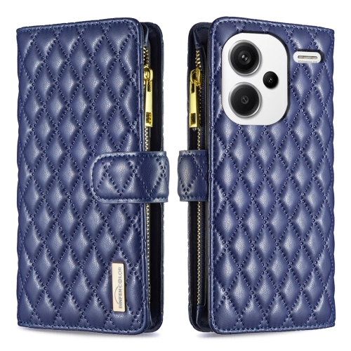 

For Xiaomi Redmi Note 13 Pro+ 5G Diamond Lattice Zipper Wallet Leather Flip Phone Case(Blue)