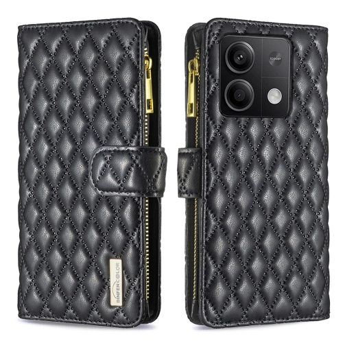 

For Xiaomi Redmi Note 13 Diamond Lattice Zipper Wallet Leather Flip Phone Case(Black)