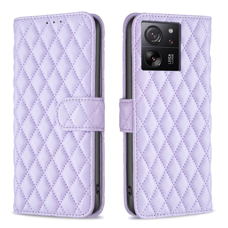 

For Xiaomi 13T / 13T Pro / Redmi K60 Ultra Diamond Lattice Wallet Leather Flip Phone Case(Purple)