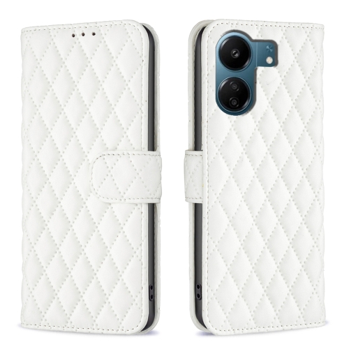 

For Xiaomi Redmi 13C Diamond Lattice Wallet Leather Flip Phone Case(White)