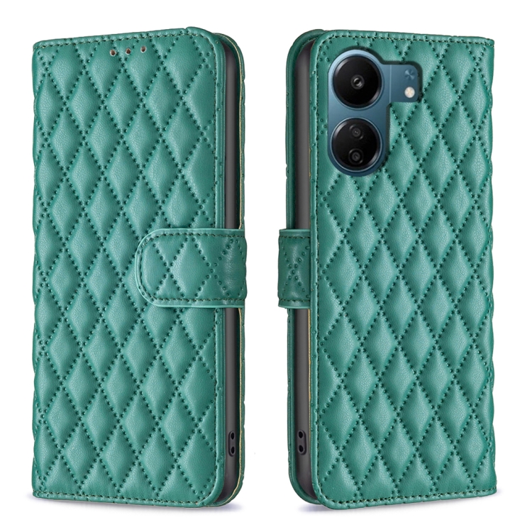 

For Xiaomi Redmi 13C Diamond Lattice Wallet Leather Flip Phone Case(Green)