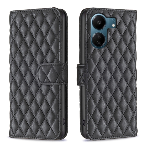 

For Xiaomi Redmi 13C Diamond Lattice Wallet Leather Flip Phone Case(Black)