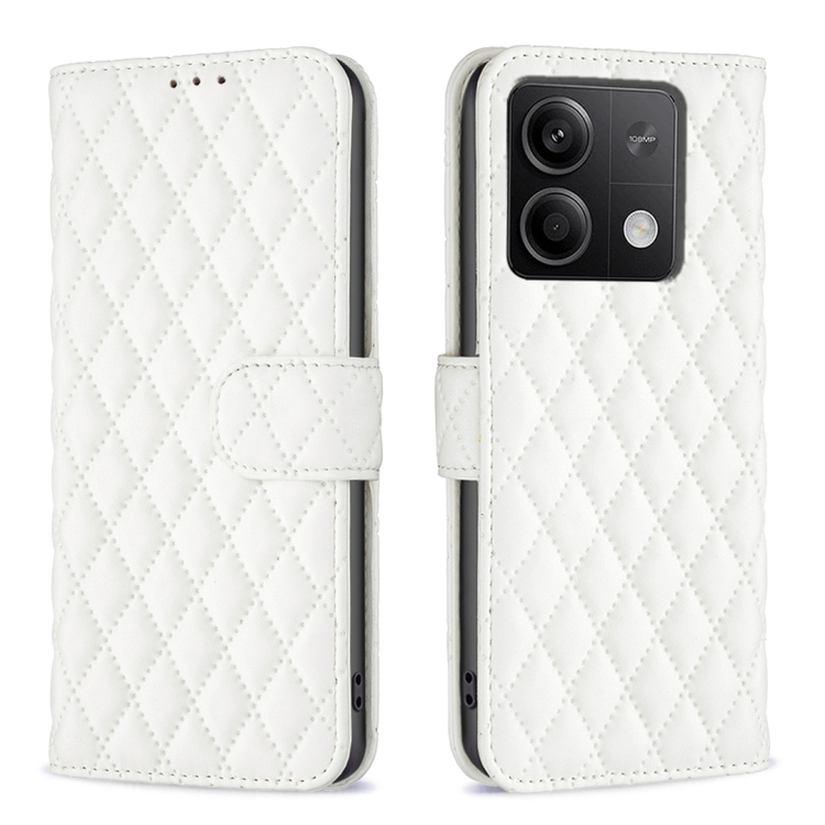 

For Xiaomi Redmi Note 13 4G Global Diamond Lattice Wallet Leather Flip Phone Case(White)