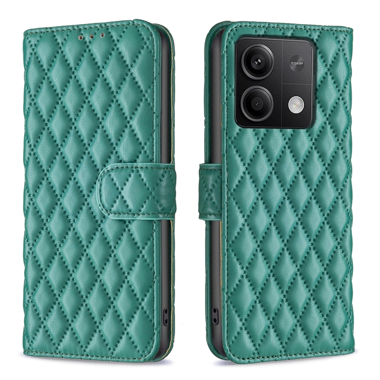 

For Xiaomi Redmi Note 13 4G Global Diamond Lattice Wallet Leather Flip Phone Case(Green)