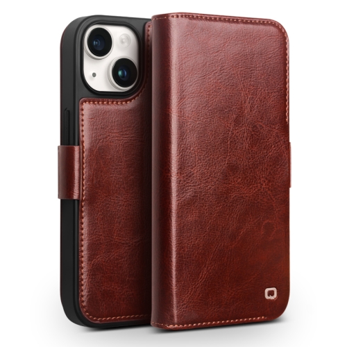 

For iPhone 15 Plus QIALINO Classic 103 Buckle Genuine Leather Phone Case(Brown)