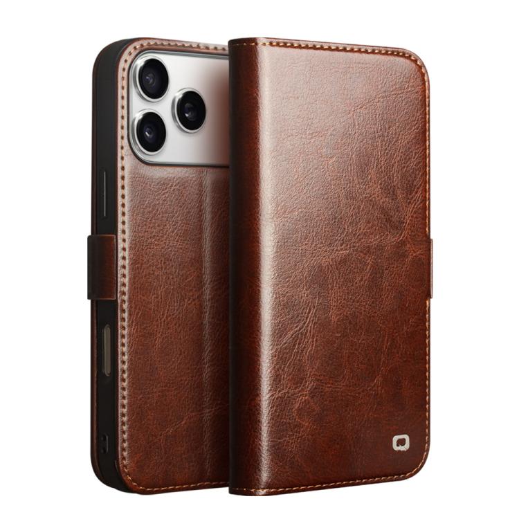 For iPhone 17 Pro QIALINO Classic 103 Buckle Genuine Leather Phone Case(Brown)