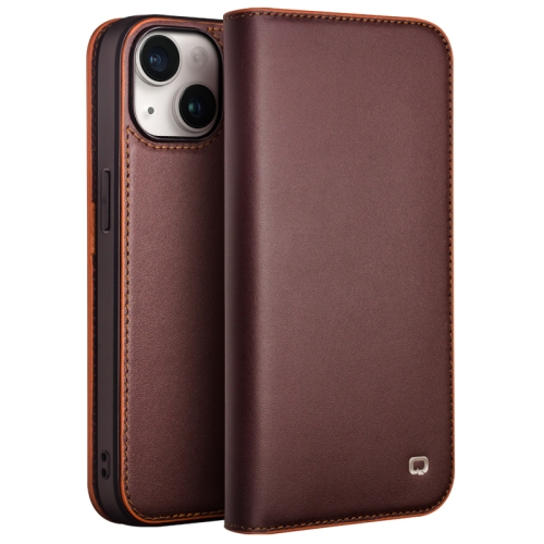 For iPhone 15 Plus QIALINO Classic Gen2 Genuine Leather Phone Case(Brown) round swivel simple chair leather luxury armchairs vintage barber chair professional tabouret coiffeuse salon furniture dwh