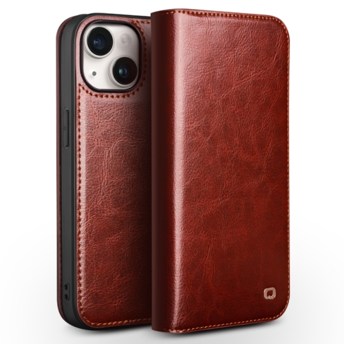 

For iPhone 15 Plus QIALINO Classic Genuine Leather Phone Case(Brown)