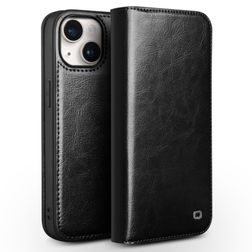 

For iPhone 15 QIALINO Classic Genuine Leather Phone Case(Black)