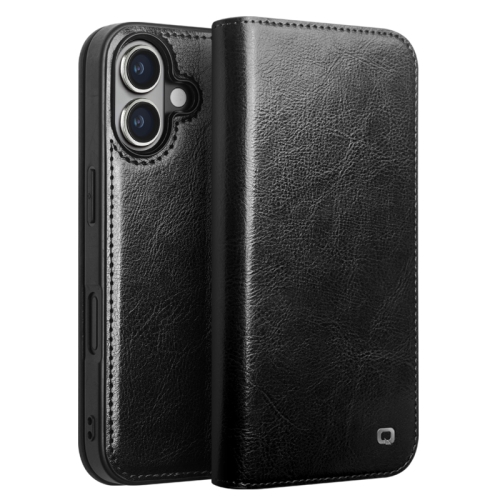 

For iPhone 16 QIALINO Classic Genuine Leather Phone Case(Black)