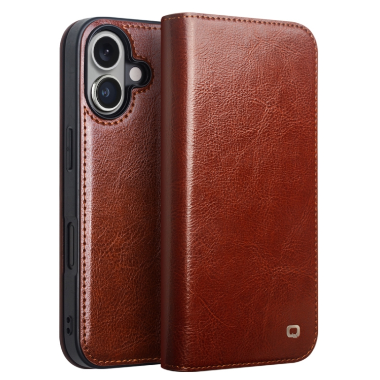 

For iPhone 16 QIALINO Classic Genuine Leather Phone Case(Brown)
