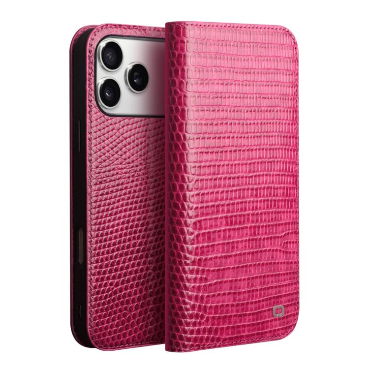 

For iPhone 17 Pro Max QIALINO Little Crocodile Texture Genuine Leather Phone Case(Rose Red)