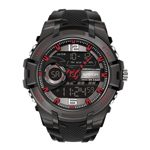 

SANDA 6015 Men Multifunctional Waterproof Luminous Sports Watch(Black Red)