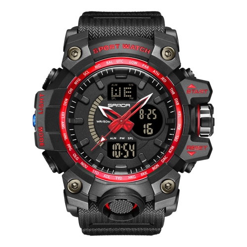 

SANDA 3132 Men Multifunctional Waterproof Luminous Sports Watch(Black Red)