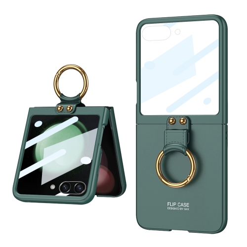 

For Samsung Galaxy Z Flip5 GKK Integrated Ultra-thin PC Ring Holder Phone Case(Dark Green)