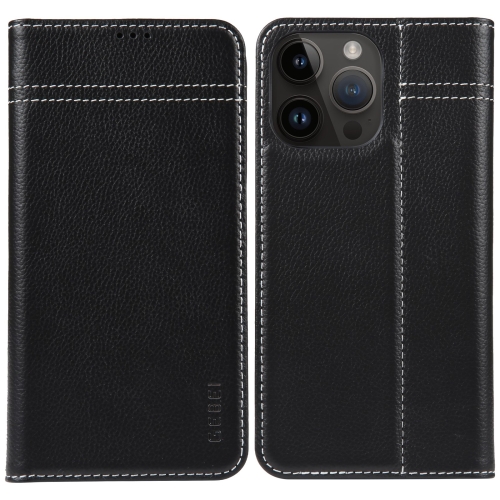 

For iPhone 15 Pro GEBEI Top-grain Horizontal Flip Leather Phone Case(Black)
