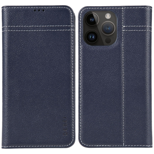 

For iPhone 15 Pro GEBEI Top-grain Horizontal Flip Leather Phone Case(Blue)